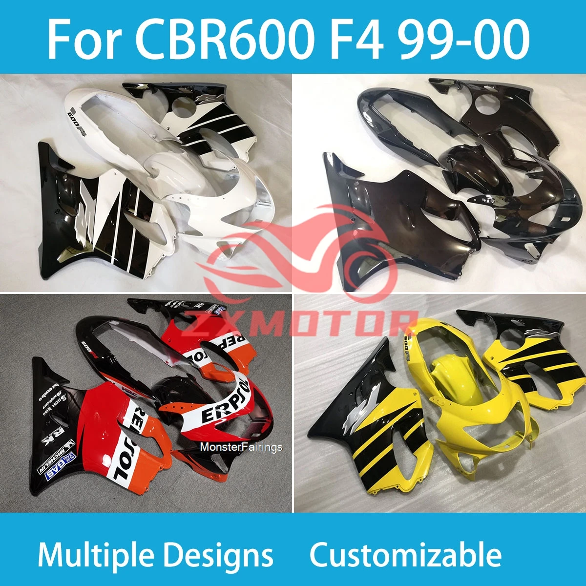 

Комплект обтекателей для ремонта CBR600F4 99 00, полный комплект из АБС-пластика, чехлы для мотоциклов, обтекатели для Honda CBR600 F4 1999 2000