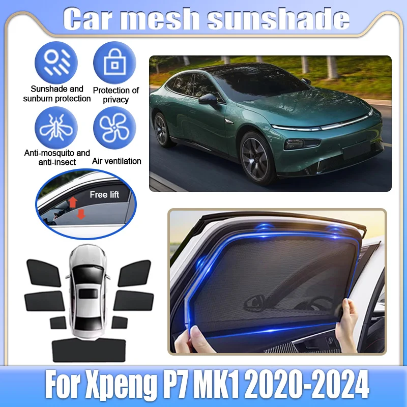 Mesh Shades For Xpeng P7 P7i MK1 2020~2024 E28 Car Window Sunshades Sunscreen Privacy Curtains Sun Visors Mosquitos Accessories