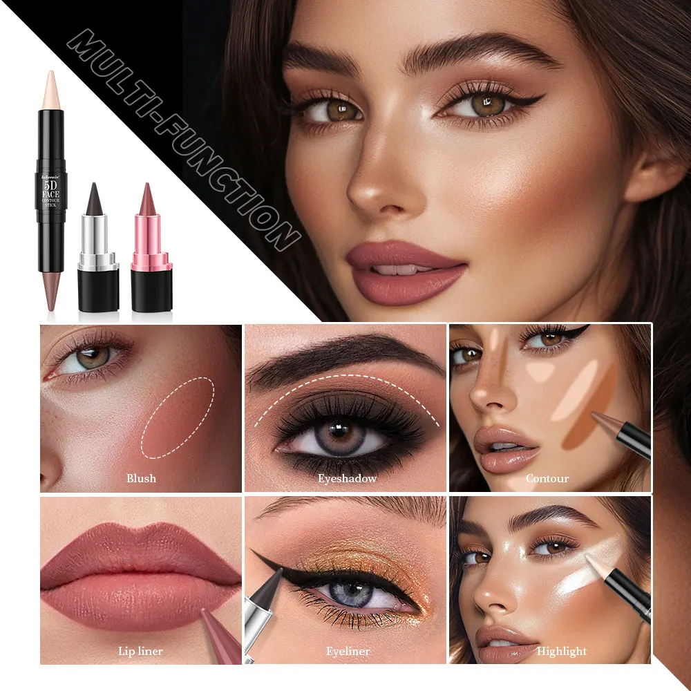 lakerain 5D perfecte make-upset met eyeliner, lipliner, contourstick, langdurige waterdichte multifunctionele gezichtsmake-up