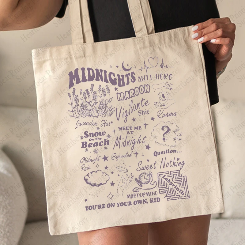 Midnights Album Pattern Tote Bag TS Merch Casual Canvas Shoulder Bag Shopping Bag Best Gift for Swiftie Music Lover