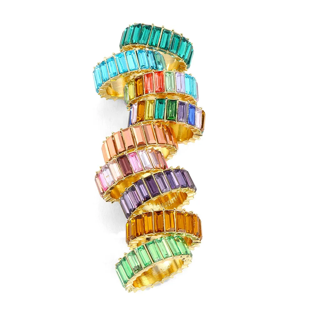 Fashion Luxury Crystal Rhinestone Ring for Women Girls Men Multicolor Anillo Party Gift Statement Jewelry