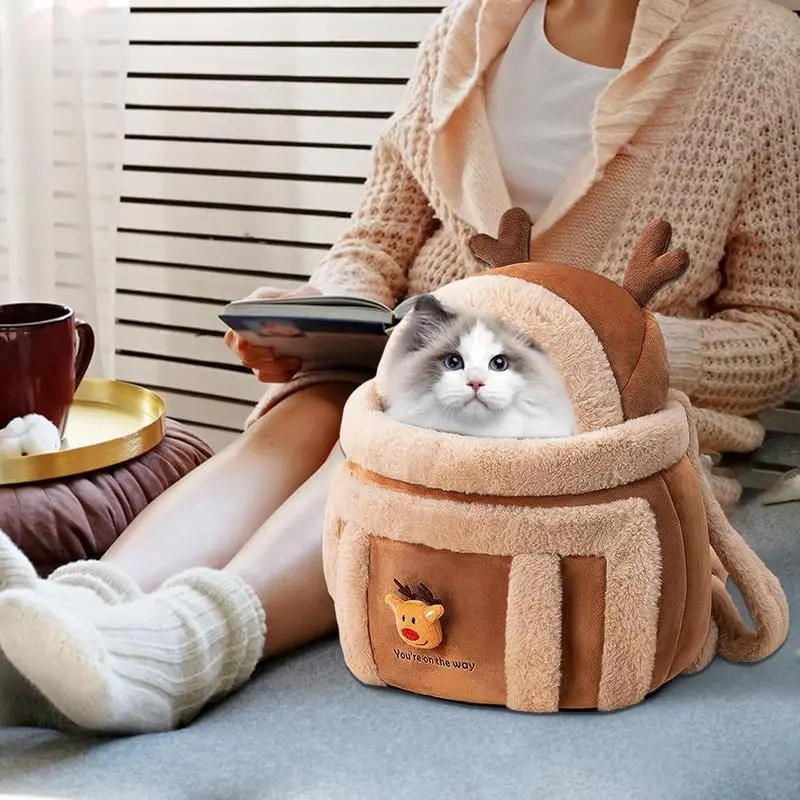 Small Dog Carrier Backpack Elk Design Dog Backpack Carrier Breathable And Warm Pet Carry Bag For Cats Small Dogs Pet Dog Carrier