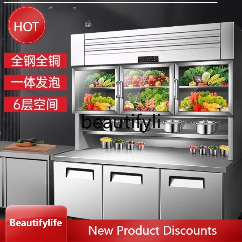 A61 خزانة متعددة الوظائف من الفولاذ المقاوم للصدأ، خزانة عرض مبردة تجارية، ثلاجة مزدوجة لدرجة الحرارة