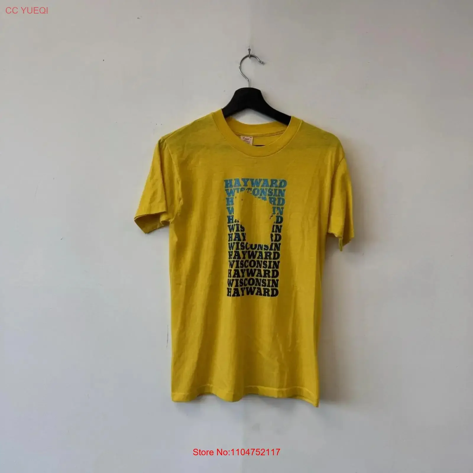 Vintage Hayward Wisconsin T Shirt Mens Small Yellow Stedman 80s long or short sleeves vintage Washed Stretched homme Stylish
