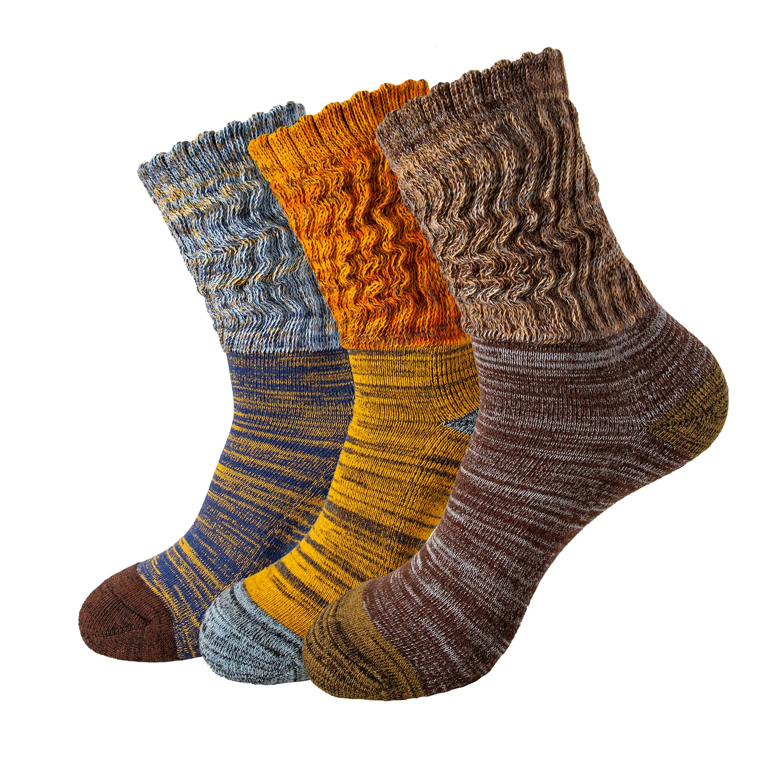 Slouch Socks for Women and Men, Terry Cushioned Sole Thick Cotton Scrunch Socks, Vintage Sock Daily Wear, 3 Pairs