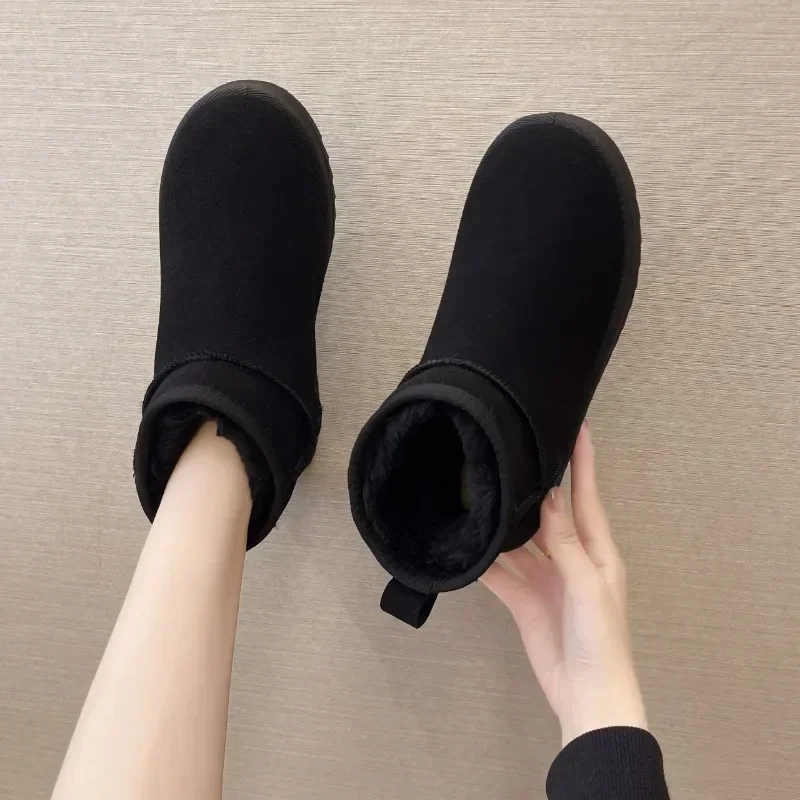 New Snow Boot Style Short Mini Winter Sheepskin Boots Women Waterproof Natural Wool Ankle Boots Fur Lined Ankle Warm Flat Shoes