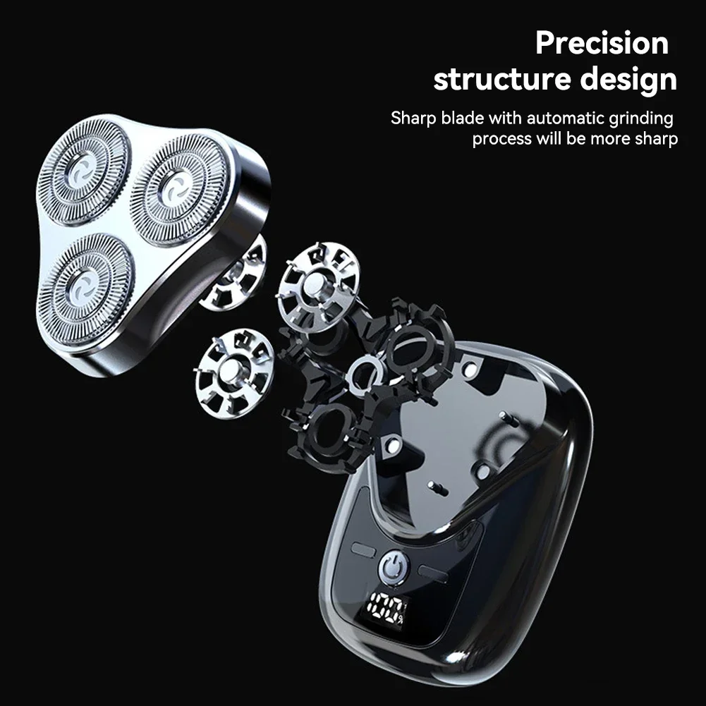 Afeitadora eléctrica de tres hojas con pantalla Digital, recortadora de afeitar masculina con carga USB, Mini maquinilla de afeitar lavable con hoja desmontable