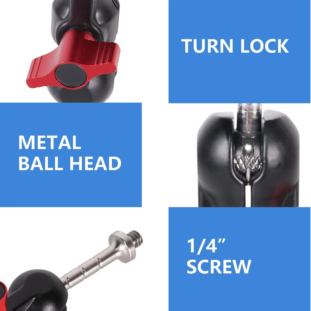 Mini แขนมายากลอะแดปเตอร์ Multi-Function Double Ballhead 1/4 "สกรูสำหรับกล้อง LED Light/แสงแฟลช/กล้อง