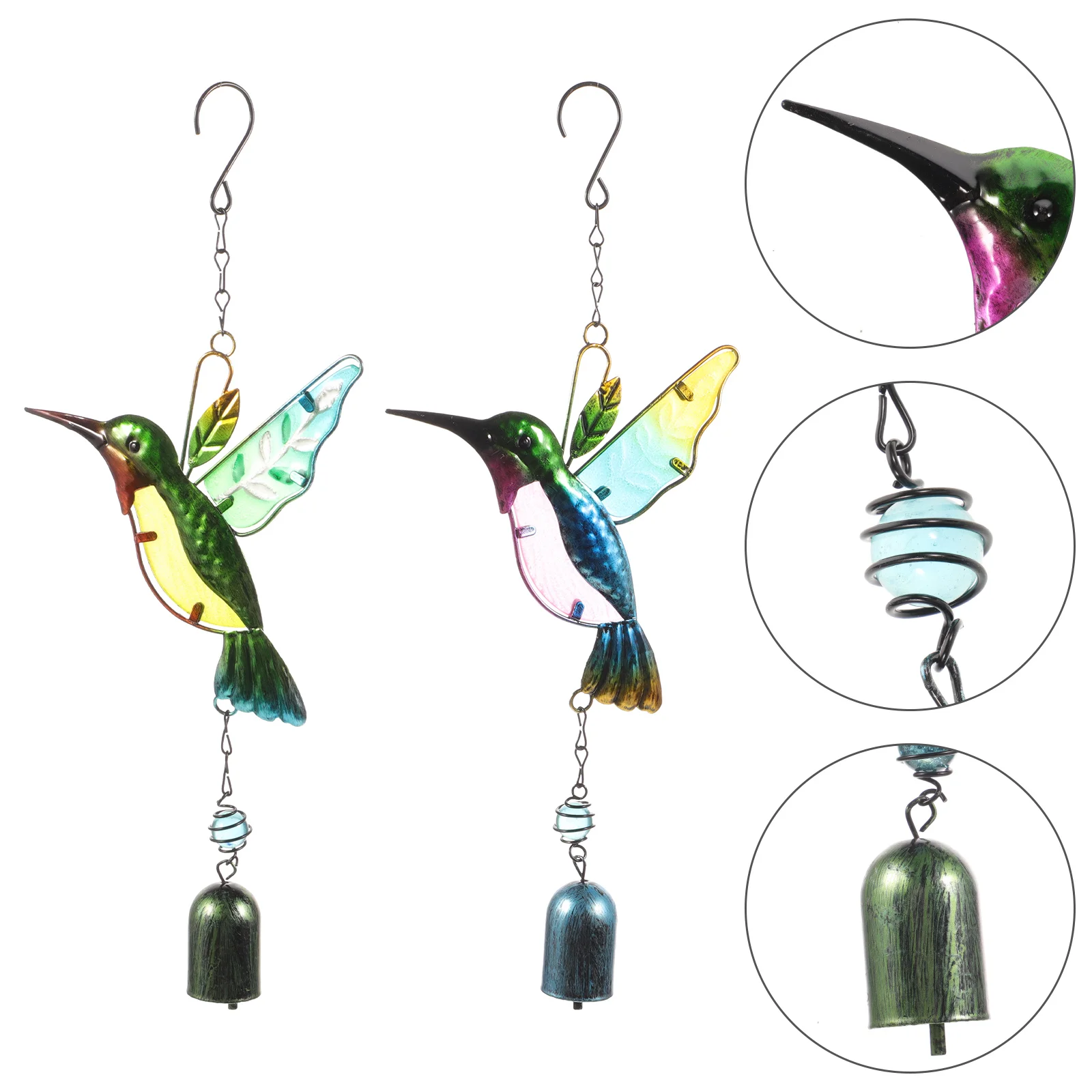 2 Pcs LED Hummingbird Wind Chimes Astetic Room Decor Iron Home Hummingbirds Hanging