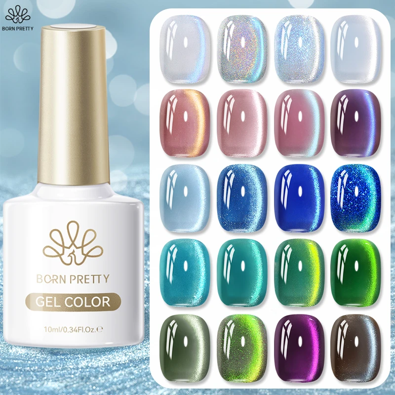 BORN PRETTY 10 ml Sommer-Glitzer-Katze-Magnet-Gel-Nagellack, blau, grün, lila, Auroras, semi-permanenter Soak-Off-UV-Lack zum Selbermachen