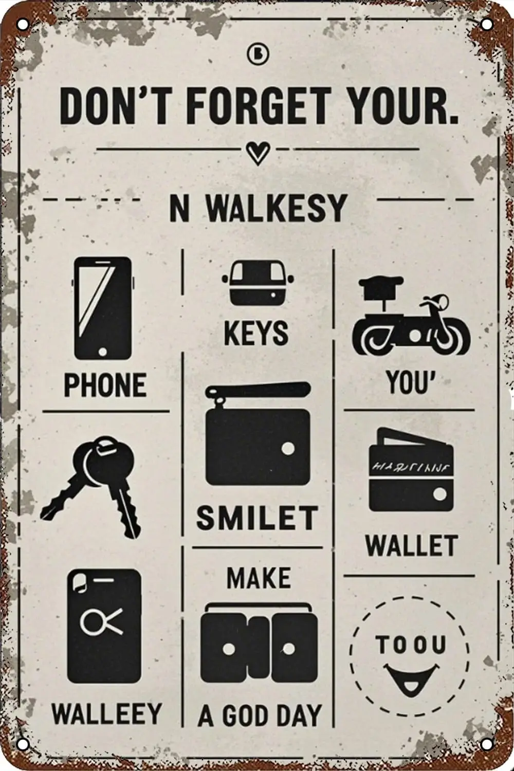 Vintage Metal Tin Sign Reminder Checklist Don't Forget Your Phone Keys Wallet Smile Signs Reminder Decor for Farm Bar C sign