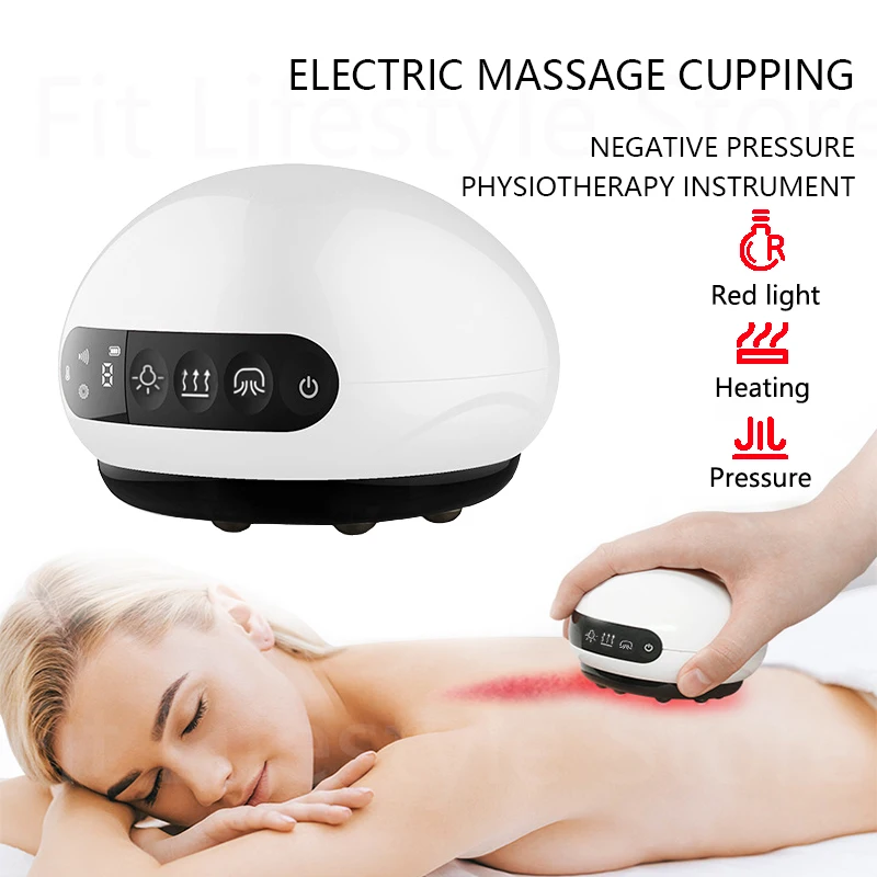 

Home Electric Guasha Scraping Massage Cupping Body Massager Vacuum Cans Suction Cup Heating Fat Burner Anti-cellulite Massager