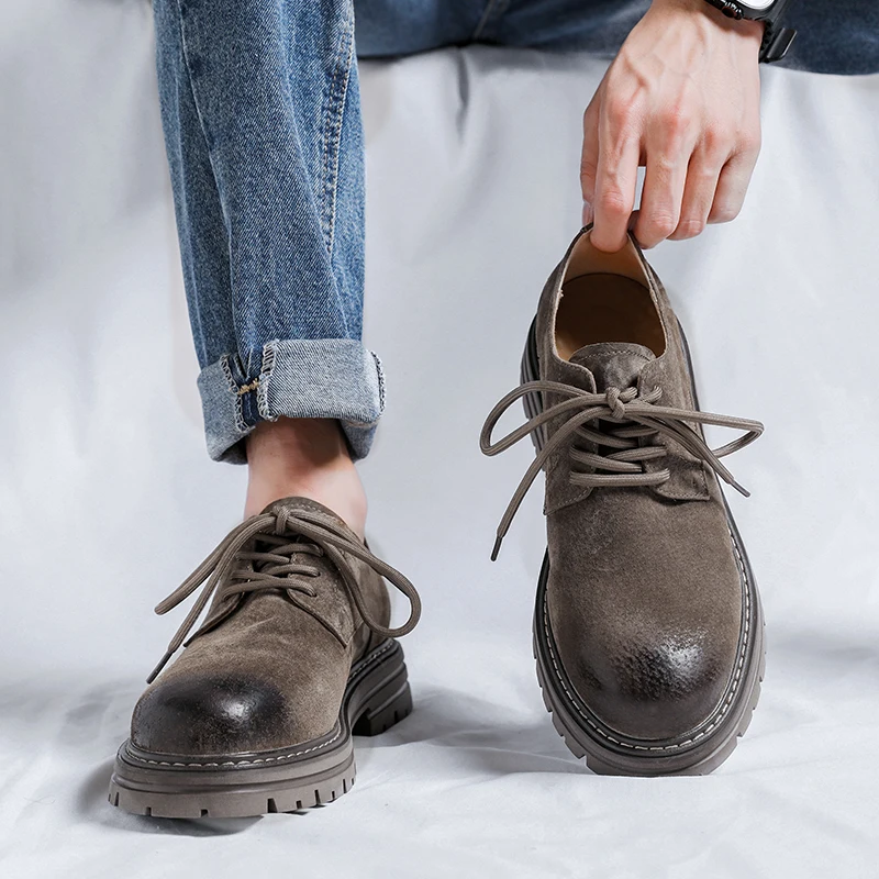 Bota de camurça de vaca masculina, sapatos de trabalho em couro com corte baixo, couro natural, estilo outono, alta qualidade