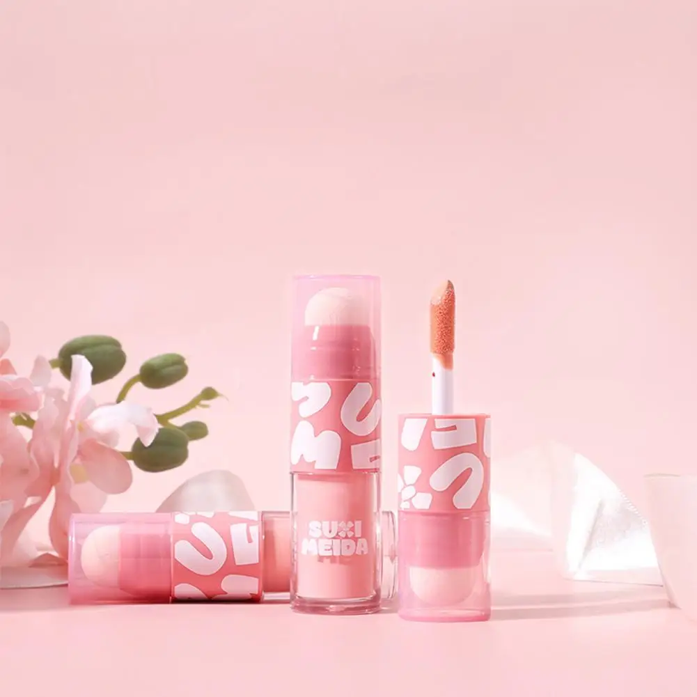 Pink Liquid Blush Double-ended Blusher ครีมแต่งหน้า Rouge Cheek Long-acting กันน้ําผิวหน้าสีสวมใส่ง่ายเครื่องสําอาง