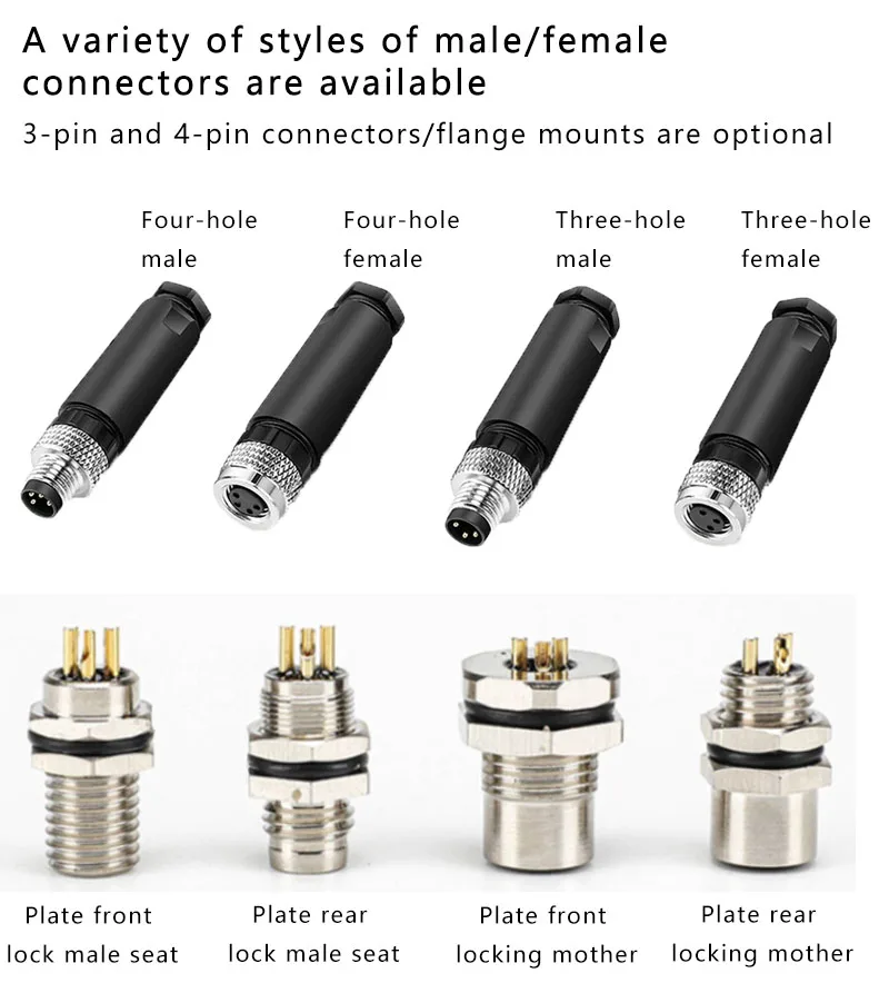M8 Panel Front/Back Mount Sensor Connector Flange Socket Screw Threaded Coupling 3,4,5,6,8-Core Male And Female Aviation A Type