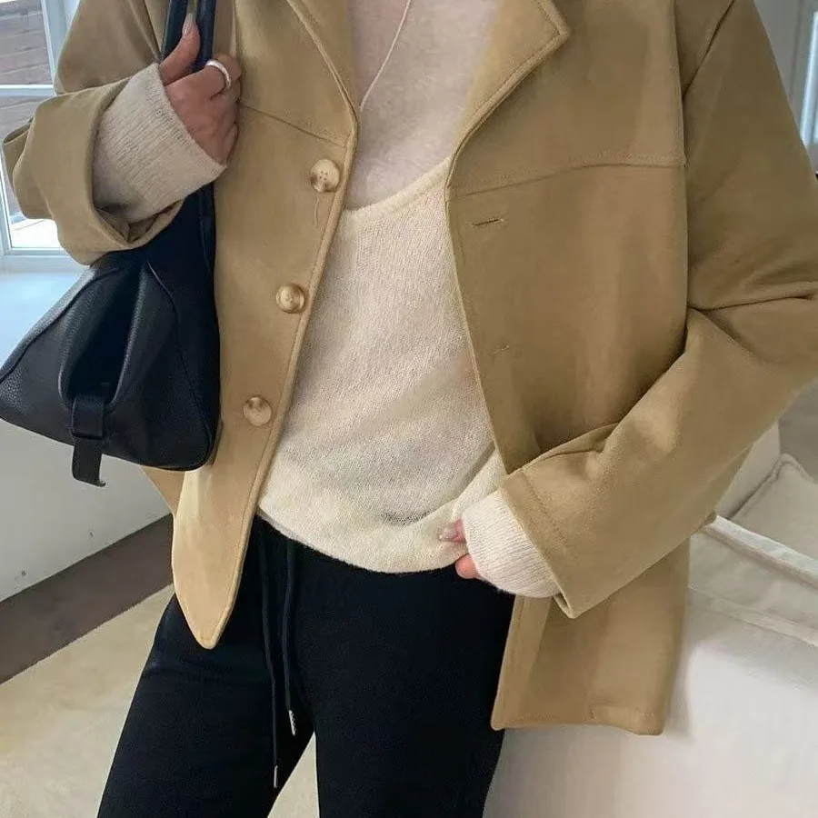 Retro Elegant Single-Button Double-Pocket Suit Jacket in Merlot Color Series Fashionable Polyester Women's Winter Coat