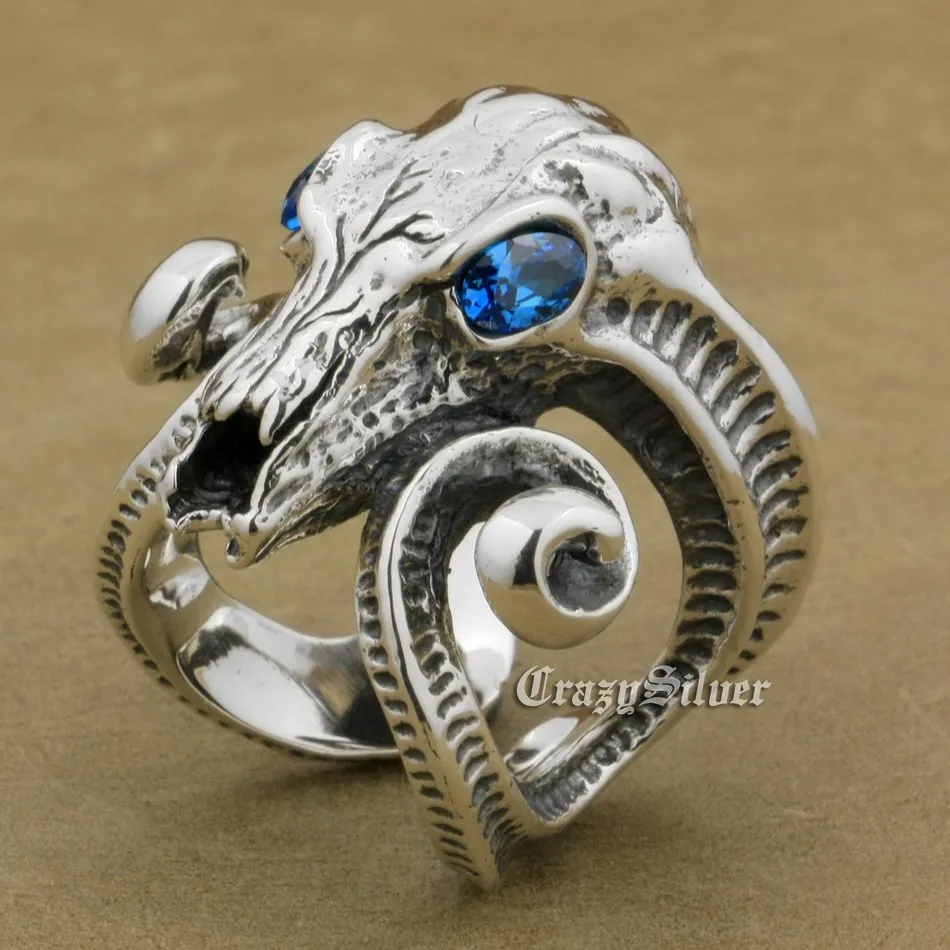 925 Sterling Silver CZ Eyes Large Ran Skull Ring Biker Punk Jewelry 8EX03