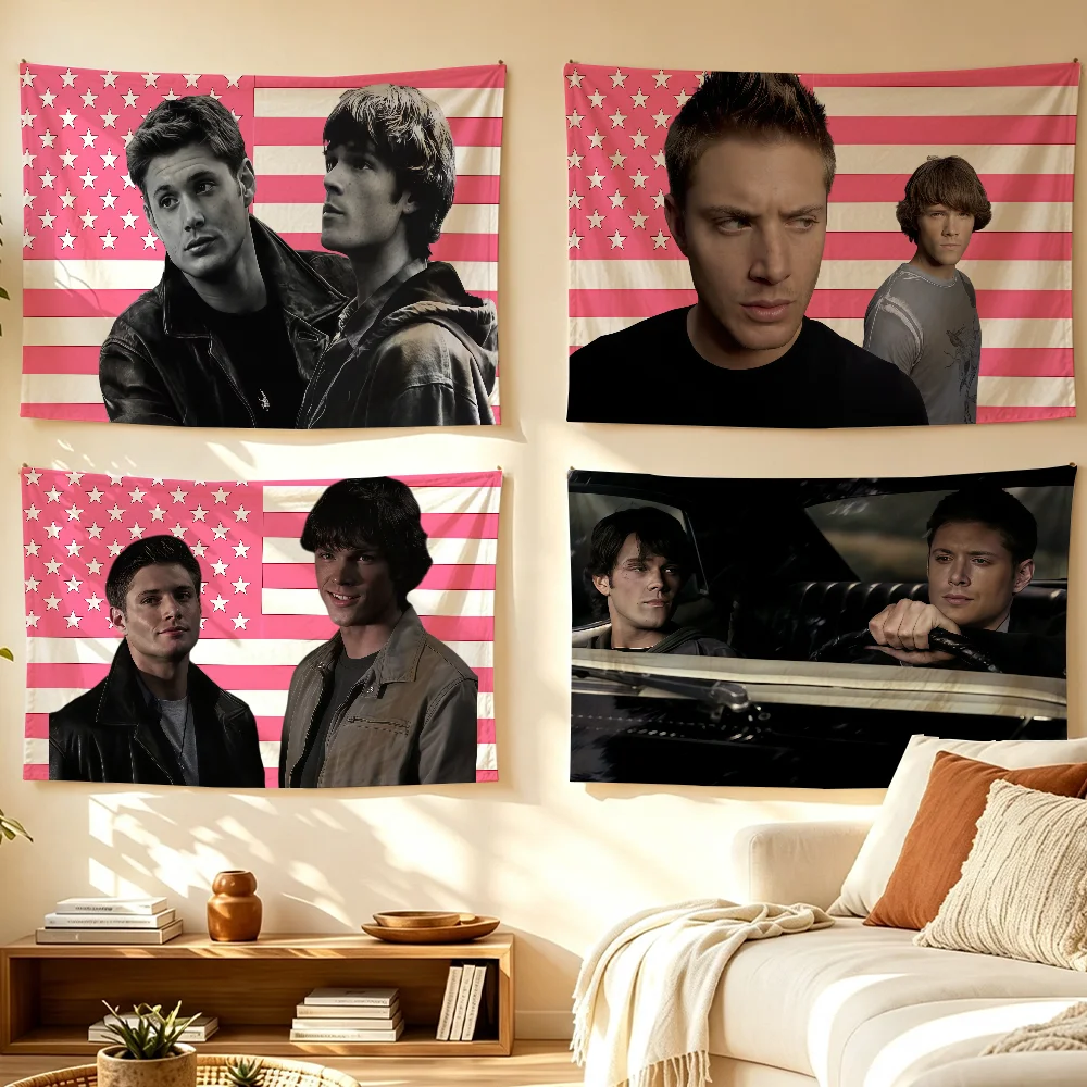 TV Dean Winchester and Sam Winchester flag Room Decoration Wall Tapestry Hanging Aesthetic Bedrooms Advertising Banner
