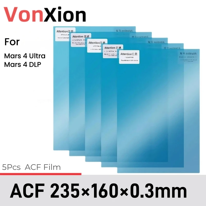 

Vonxion 5 шт. Разделительная пленка ACF 235x160x0.3мм для аксессуаров и деталей 3D принтера Mars 4 Ultra DLP LCD SLA УФ смола