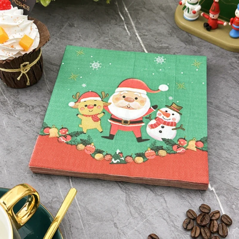 Cartoon Christmas Printed Napkin Square Christmas Party Decoration Coloured Wood Pulp Paper Towels 20pcs Mother & Baby Grade