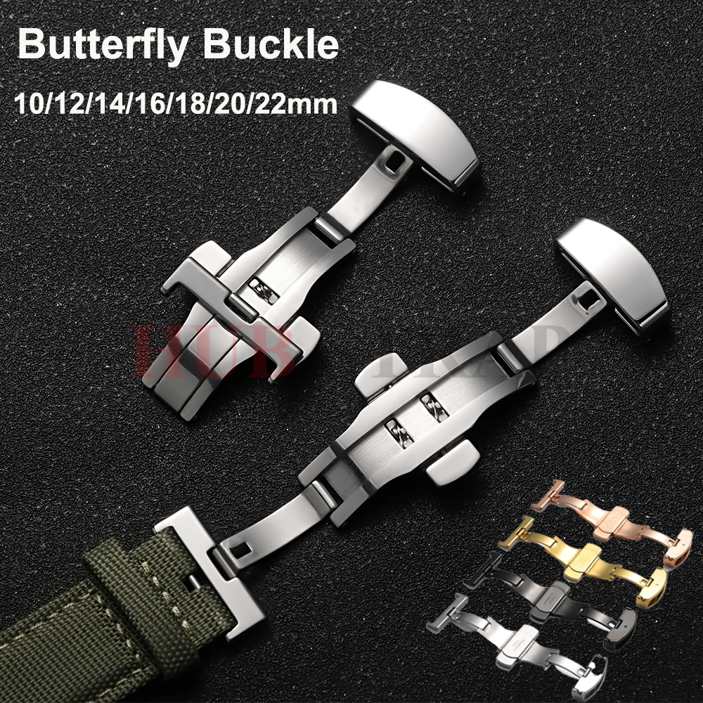 Stainless Steel Butterfly Buckle Push Watch Band Buckles Deployment 10 12 14mm 16mm 18mm 20mm 22mm Watchbands Clasp Accessories