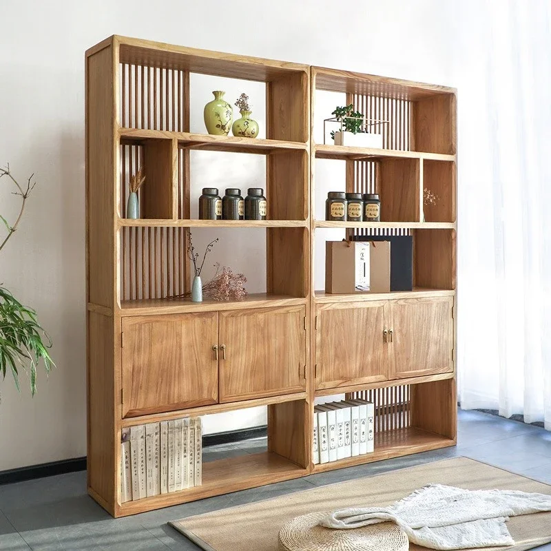 New Chinese solid wood bookcase combination black walnut bogu shelf display cabinet locker old elm storage