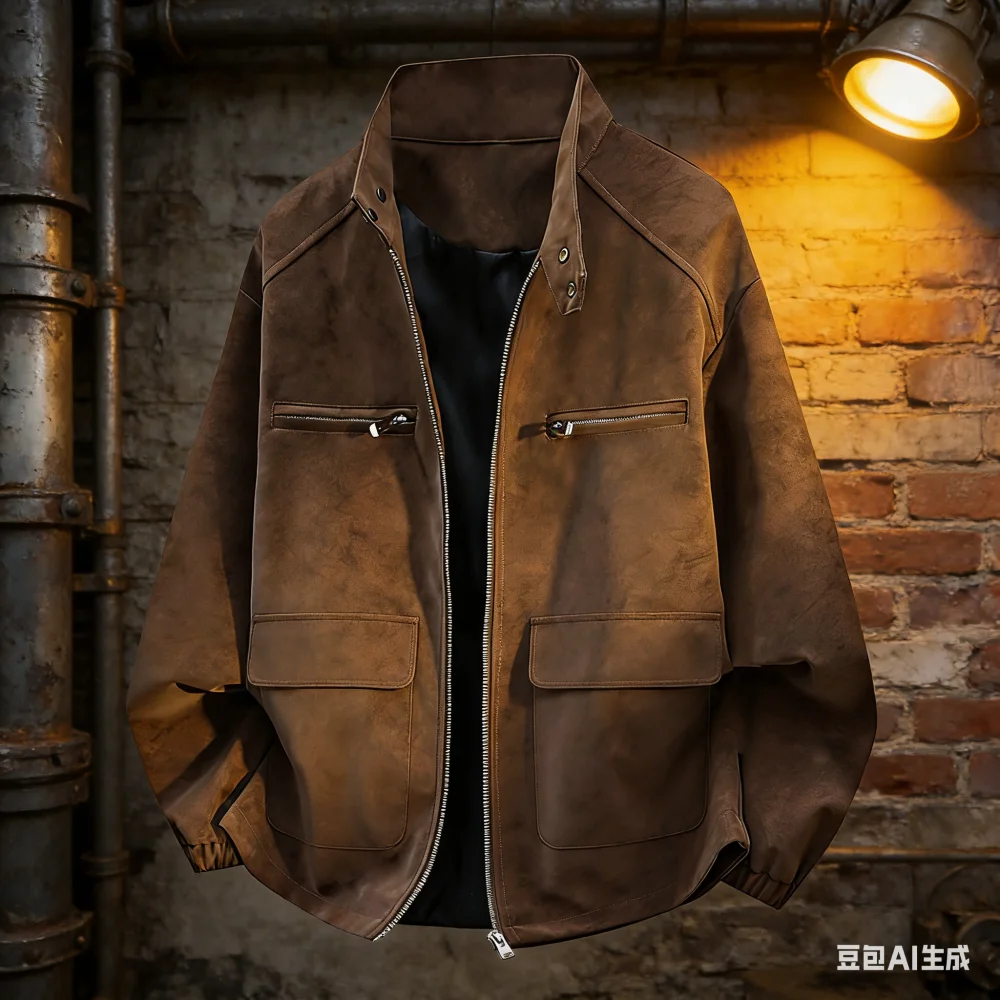 

New fashionable oversized leather jacket for men - stylish and trendy, with added padding and a larger size. PU leather jacket