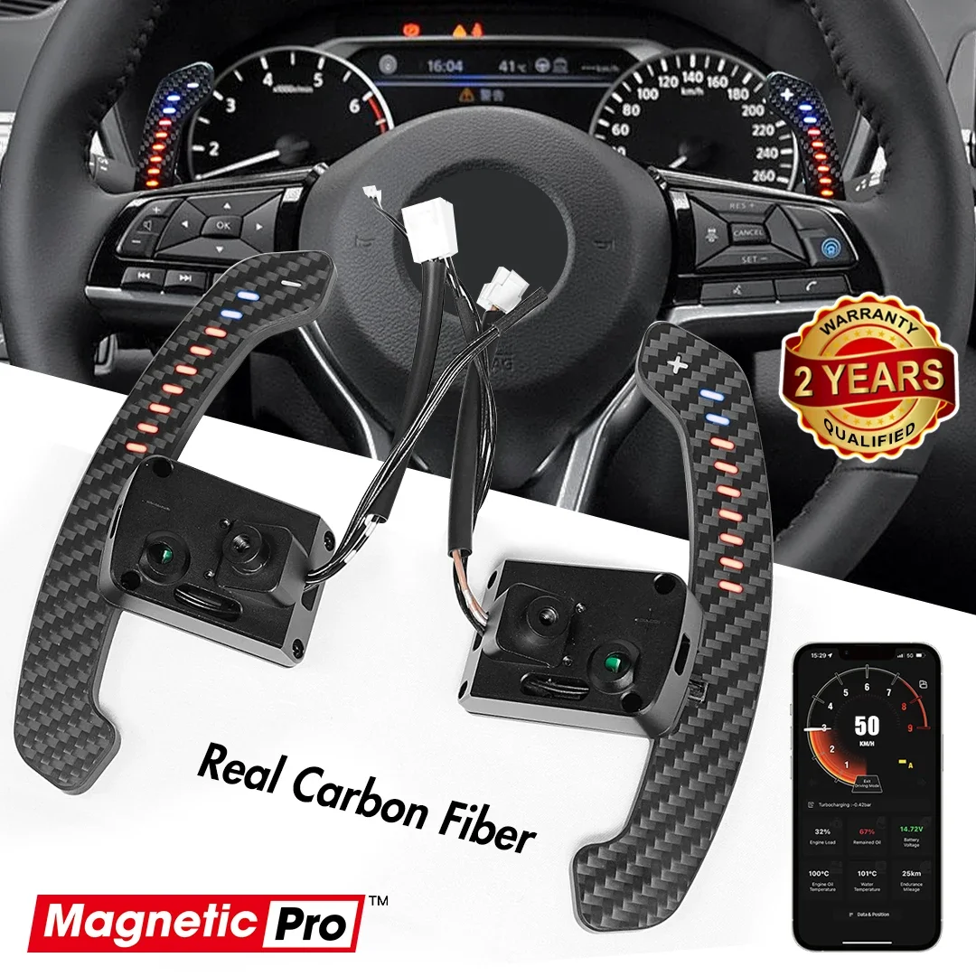 100% Real Carbon Fiber LED Magnetic Paddle Shifters For Nissan Micra VERSA FAIRLADY Rogue Teana X-trail Altima