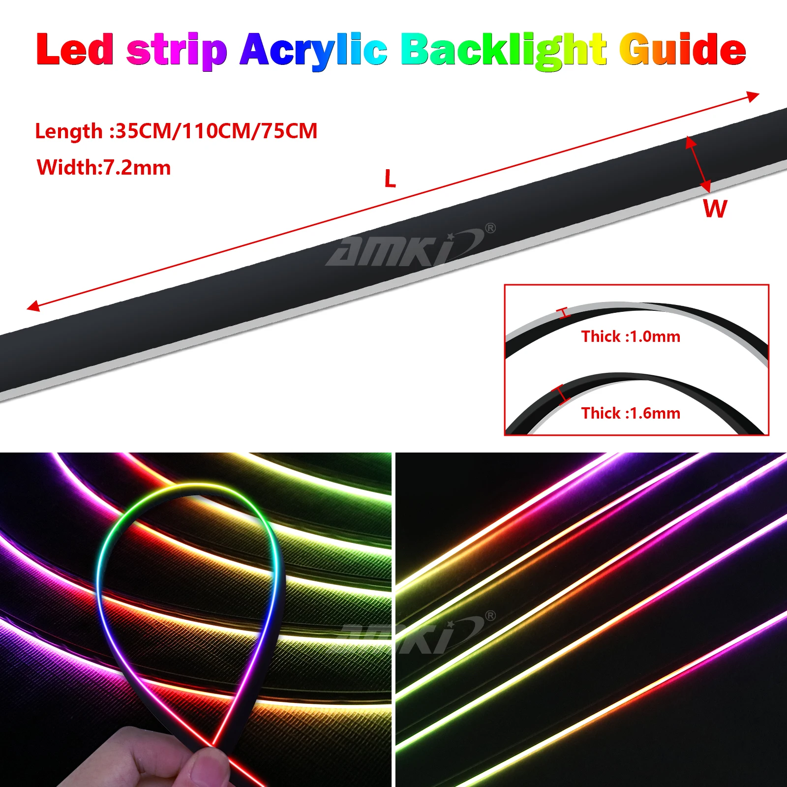 Symphony Car Ambient Light Parts LED Acrylic LED Strip Guide Backlight Universal Decoration Ambient Rainbow Atmosphere Light