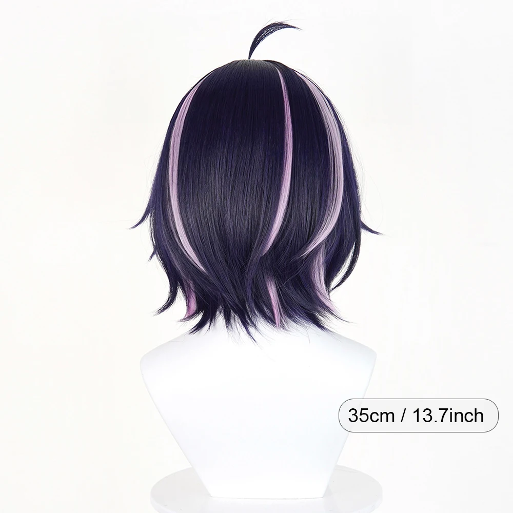 Picture 3: Purple Pink Highlights Synthetic Short Straight Wigs with Bangs Anime Game Cosplay Fluffy Wig for Daily Party