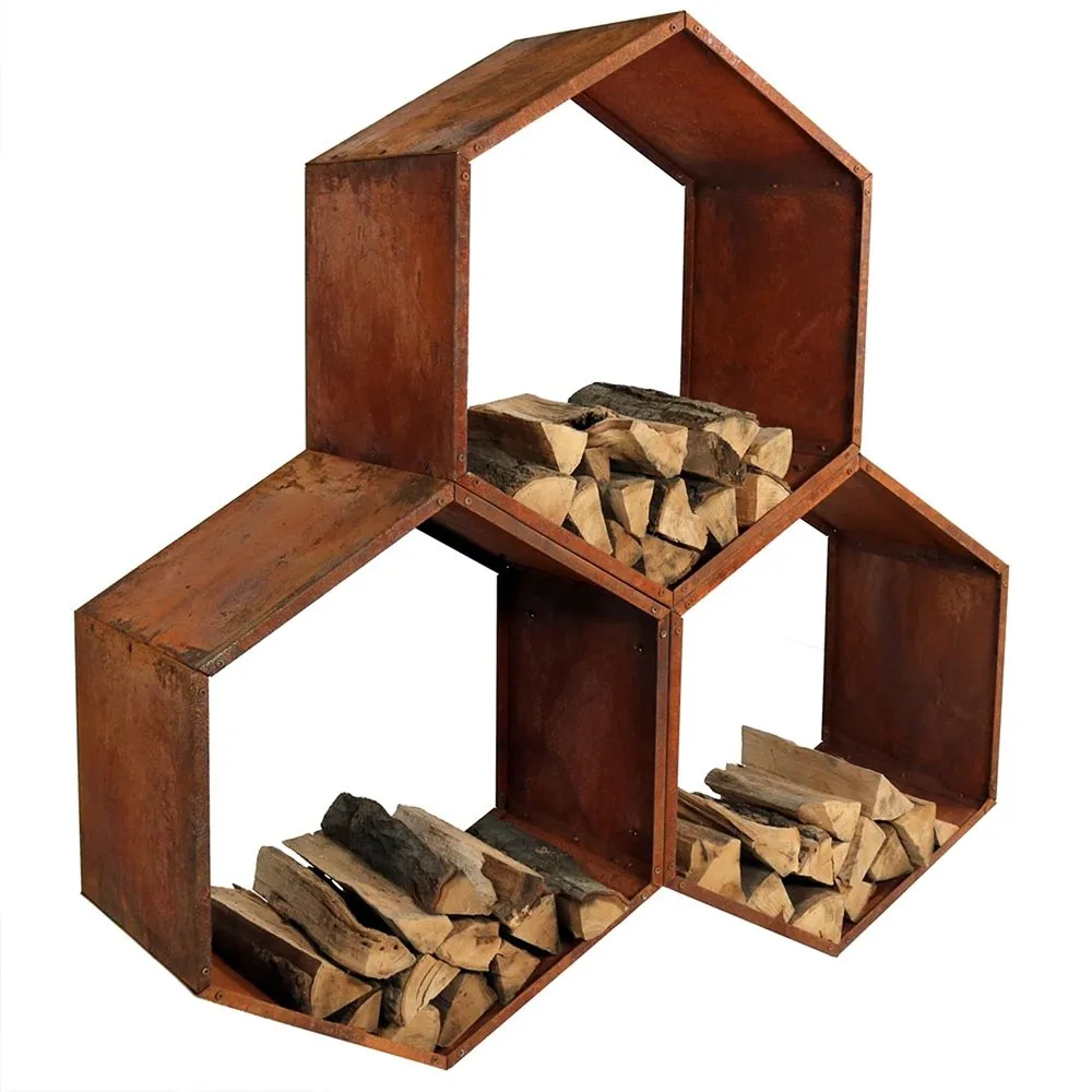 Sunnydaze Steel Outdoor Firewood Rack 30” W Hexagon Bronze Set of 3