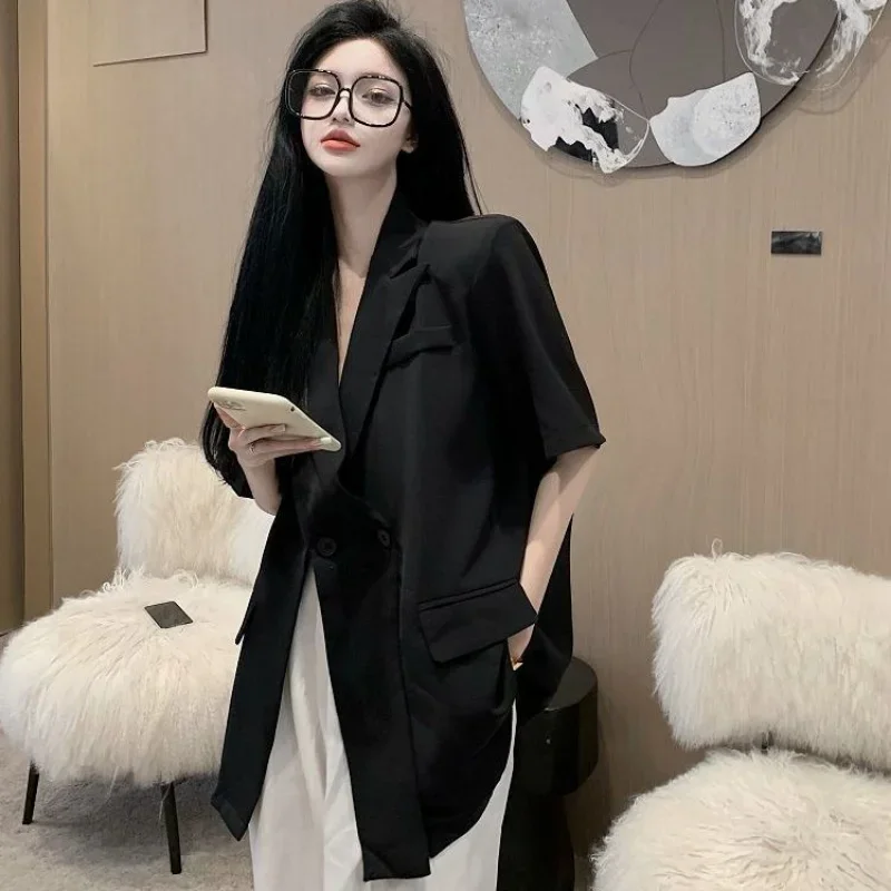 Luxury Short-sleeved Blazer for Women Y2k Tops Oversized Jacket Blazer Korean Fashion Coats Loose Streetwear Casual Summer