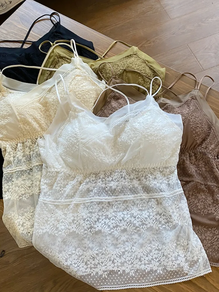 Removable Strap Long Lace Backless Vest Top Women's Underwear Cross Design Slim Fit Summer Fashion  Color Base Layer Tan...