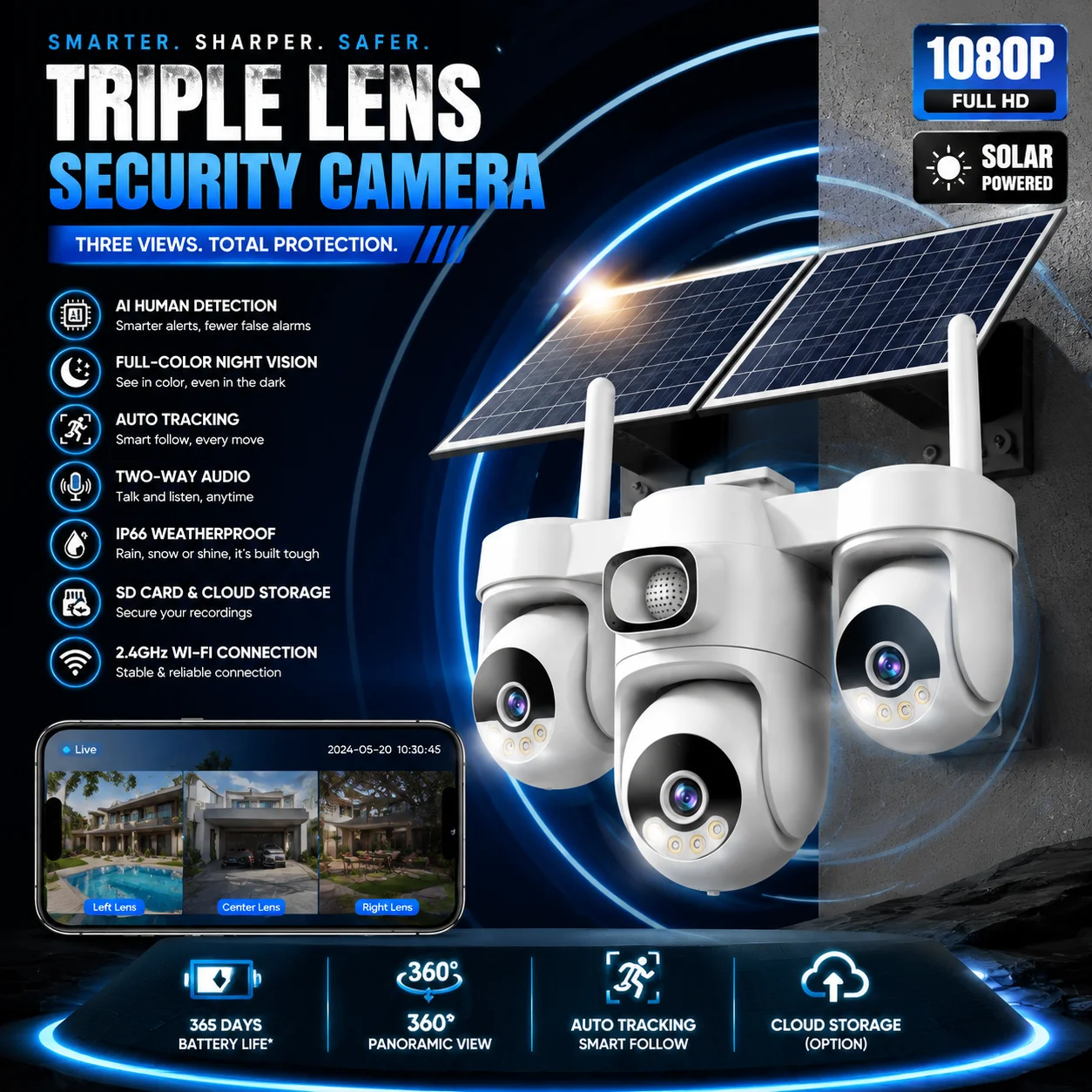 20MP 4G LTE Solar Security Camera Outdoor PTZ Camera 360° Pan Tilt 12X Optical Zoom CCTV Surveillance with 14400mAh Battery 16W