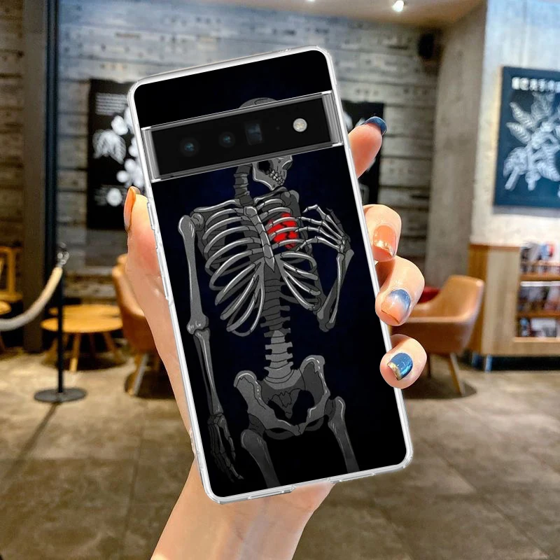 Red Love Skeleton Diagram Phone Case Cover for Google Pixel 8 7 6 5 4 4XL Silicone 7A 6A 5A 4A 3A 3AXL Pro 5G Transparent Shell