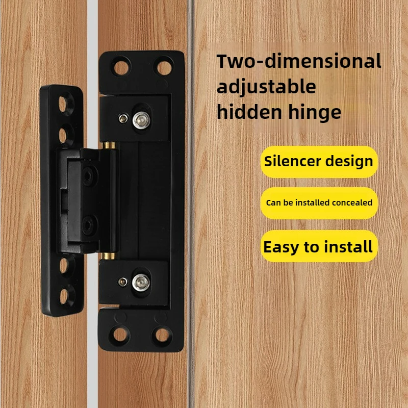 Dobradiça bidimensional oculta, porta invisível ajustável, liga de zinco, porta ecológica, dobradiça cruzada, 1 peça