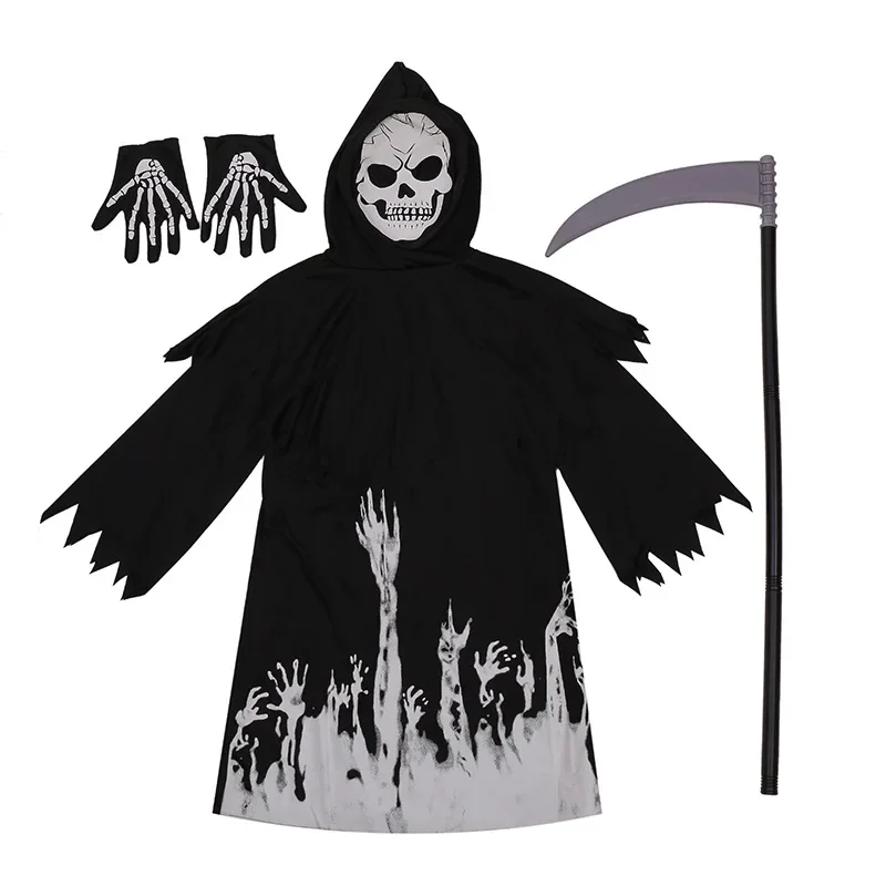 EE01 Child Scary Grim Reaper Phantom Glow In The Dark Cosplay Fancy Dress Halloween Theme Party Costume&0Ww