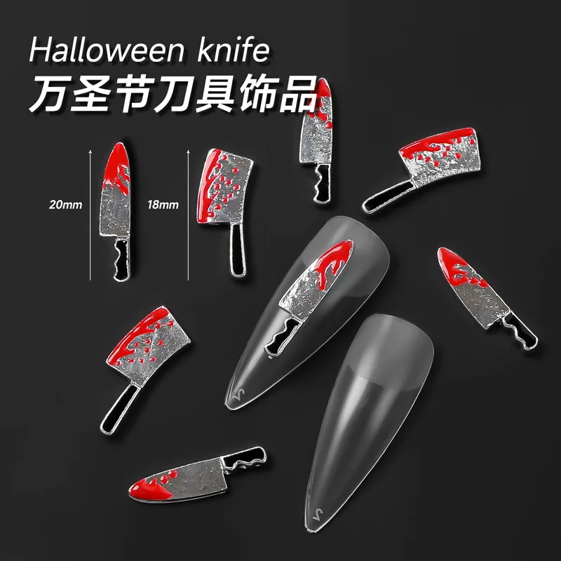 10PCS 3D Bloody Kitchen Knife Nails Charms Accessories Parts For Halloween Nail Art Decoration Design Supplies Manicure Decor