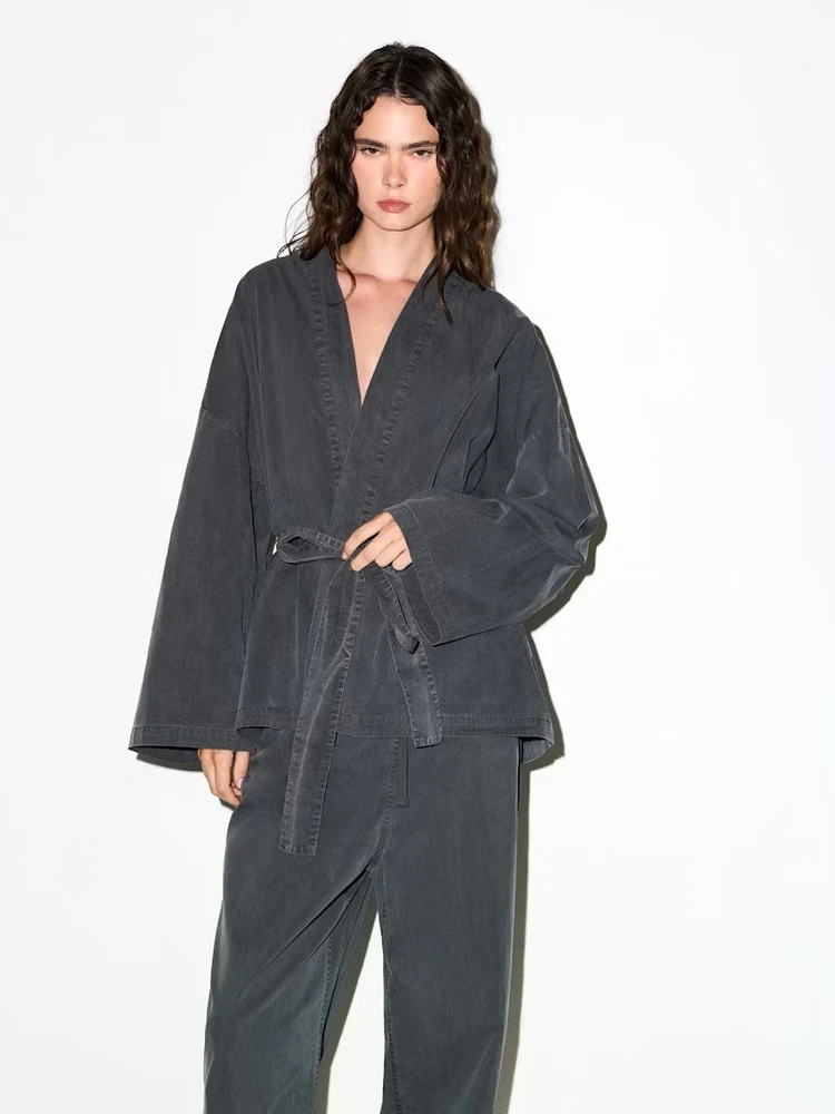 2025 جديد Faion لون نقي القطن الكتان سترة مفتوحة Jaet مع حزام فضفاض رداء علوي غير رسمي المرأة الحلو Sle معطف الربيع #5