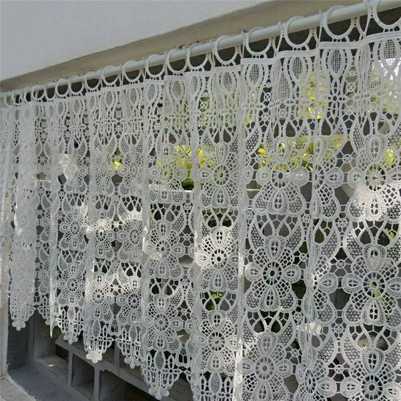 Пасторальная геометрия, вязаные крючком полые короткие шторы для кухни, ручные шторы, белые цветы, кружевные полузанавески #   A112