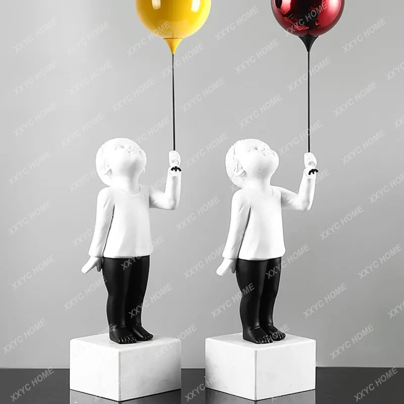 Living Room Sculptures Home Decoration Nordic Porch Cabi Creative Modern Light Luxury Balloon Boy Statues Figurine Home Decor