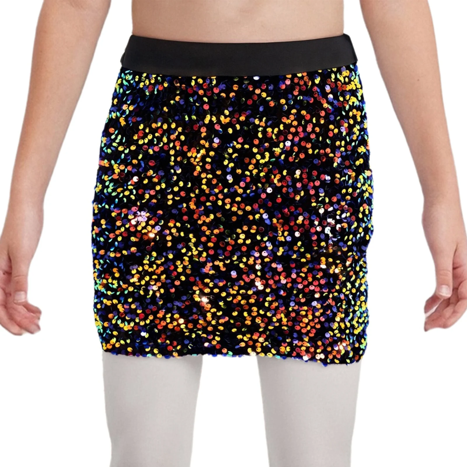 

Kids Girls Skirt Sparkling Sequins Velvet Elastic Waist Skirts for Birthday Party Ballroom Jazz Latin Dance Performance Costume