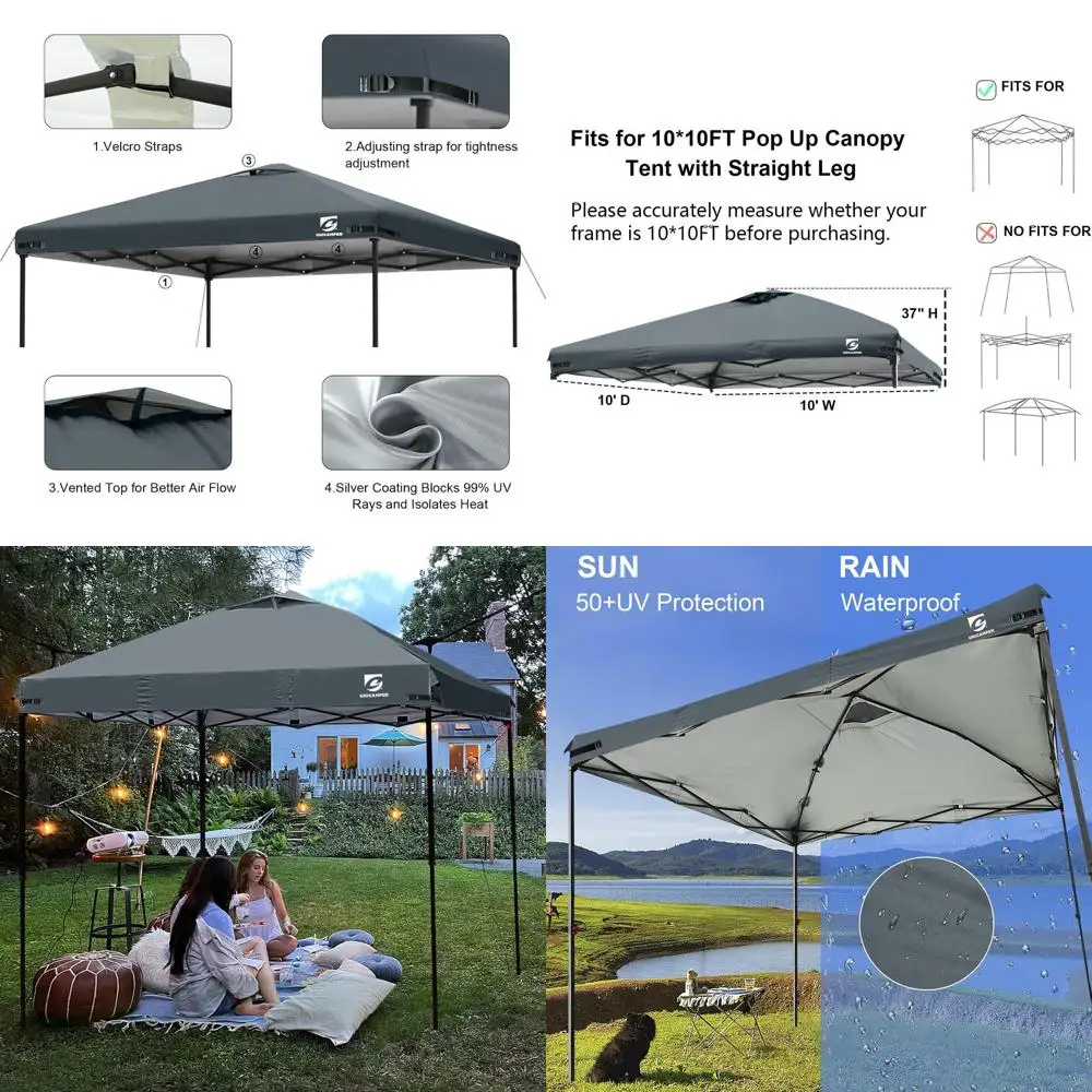 

Водонепроницаемый сменный верхний навес 10x10 с вентиляционным отверстием для палаток с прямыми ножками, идеально подходит для улицы, патио и кемпинга (темный)