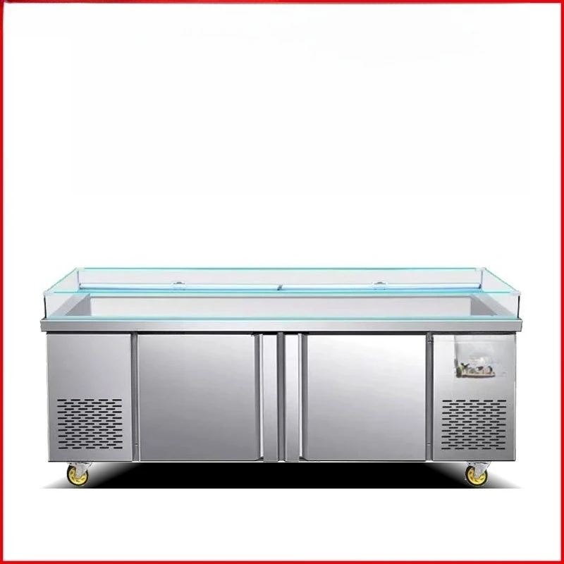 

Stainless steel seafood ice table refrigerated display cabinet commercial supermarket chilled table horizontal ordering