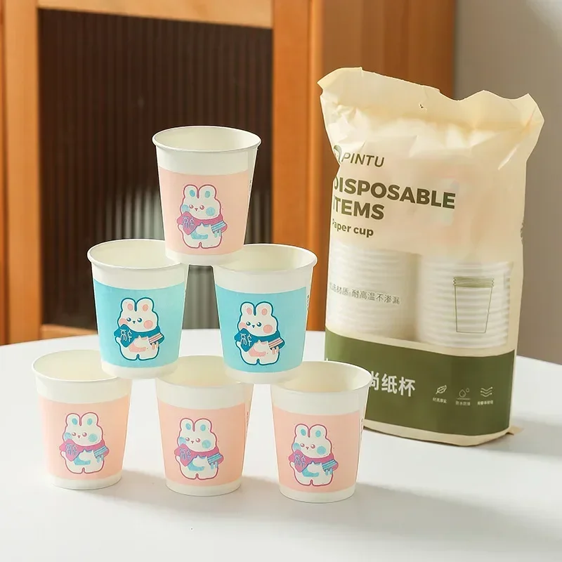 Creative disposable paper cups 50 pieces for home cute water milk tea coffee and cola color with thickening and anti-scalding 