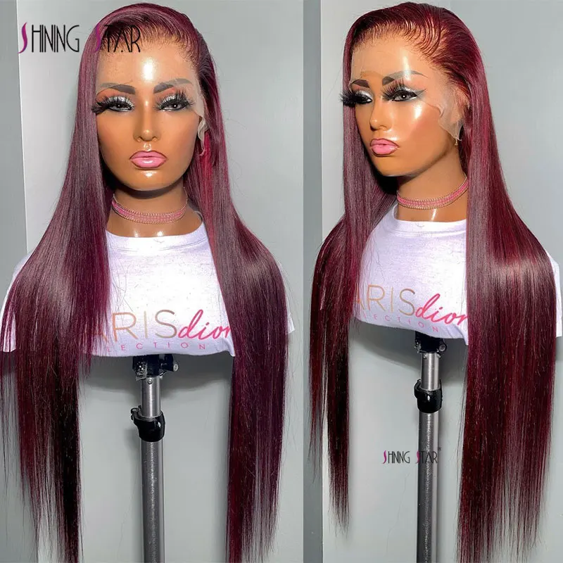 Burgundy Colored 13X4 Lace Front Wig Straight Hd Transparent Lace Frontal Wigs For Women Lace Front Human Hair Wigs Pre Plucked