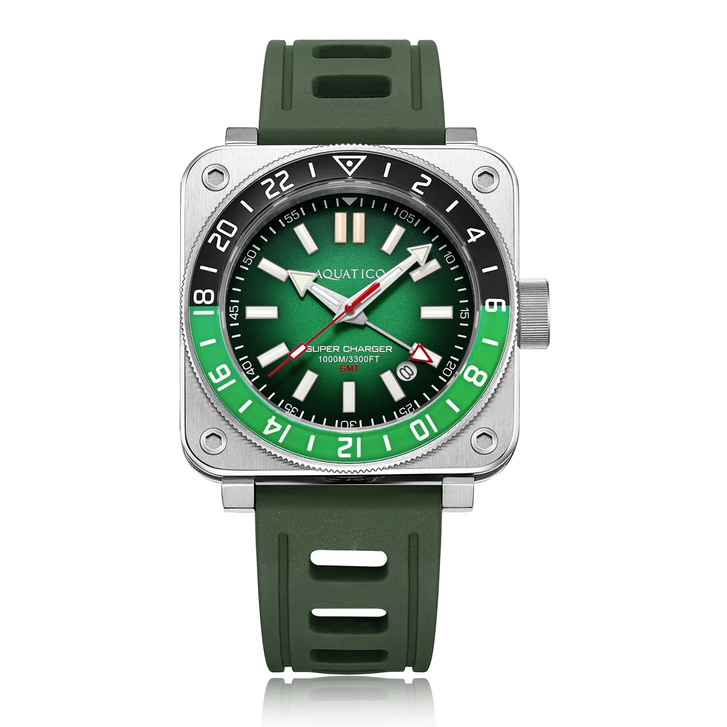 Aquatico Steel Man GMT Watch (Green Dial Green and Black Bezel)