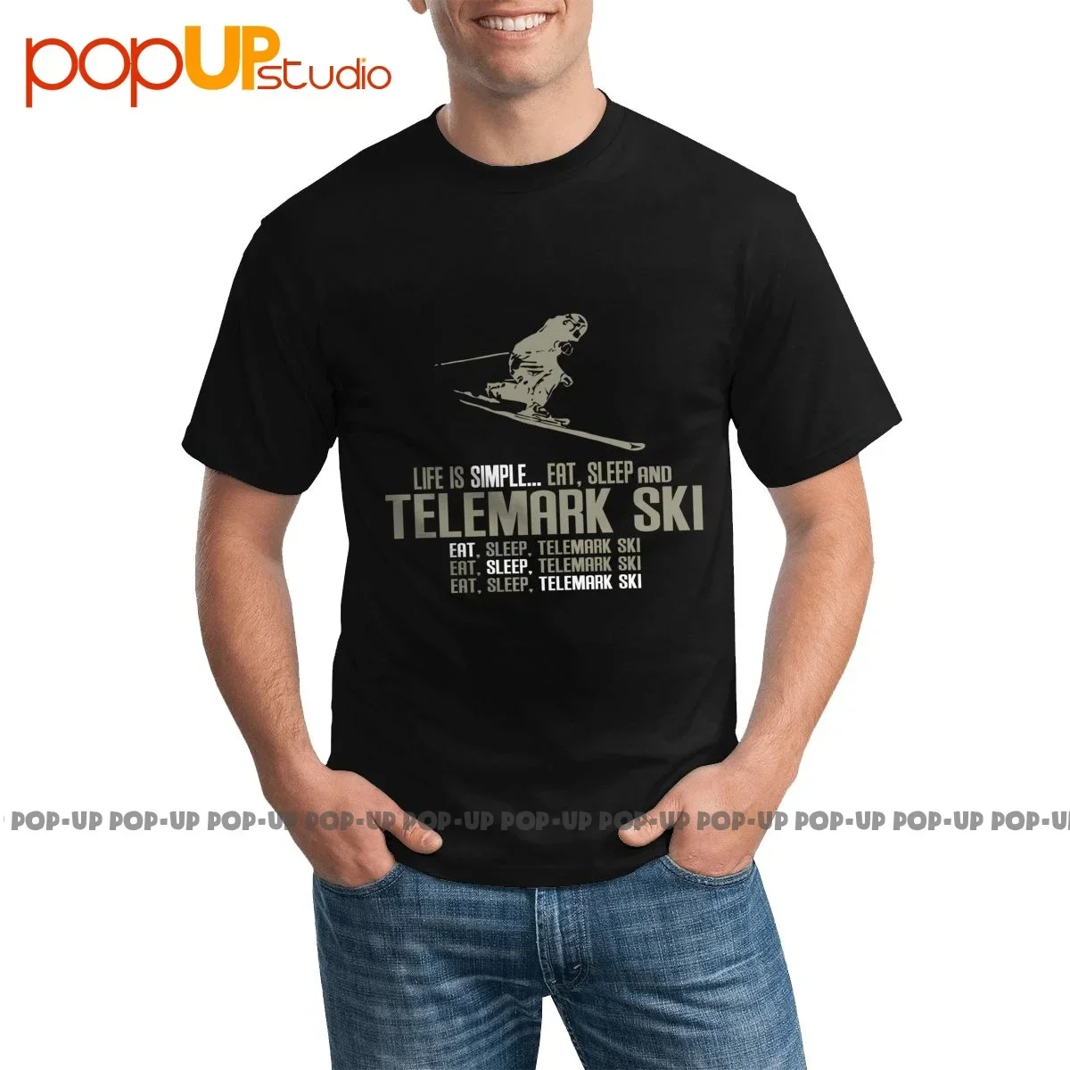 Camiseta de esquí de diseño de moda, Camiseta cómoda, Mejor Vida es Simple, comer dormir, Telemark