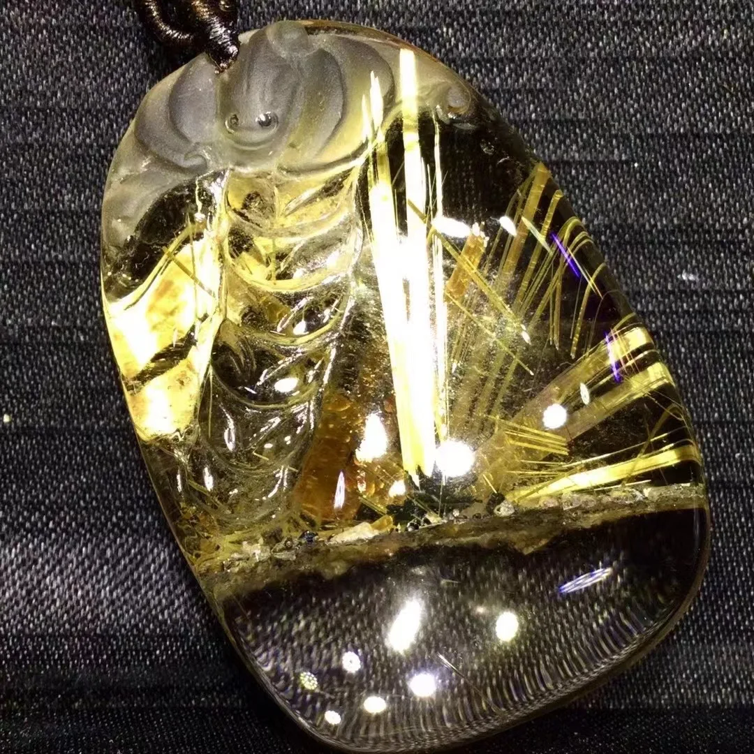 

Кулон из натурального золота с рутилированным кварцем, резное ожерелье 44*30*16,5 мм, богатство, рутилированный для женщин и мужчин AAAAAAA