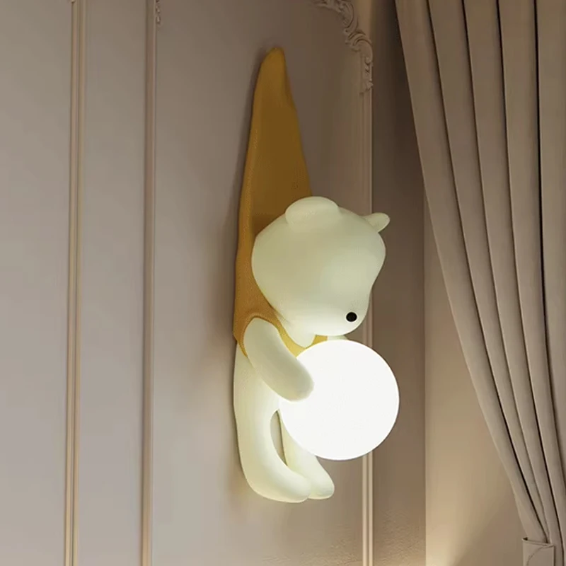 Nordic Resin Bear Wall Lamp Led Wall Lights for Home Bedroom Bedside Sconces Children\'s Room Night Light Living Room Decoration